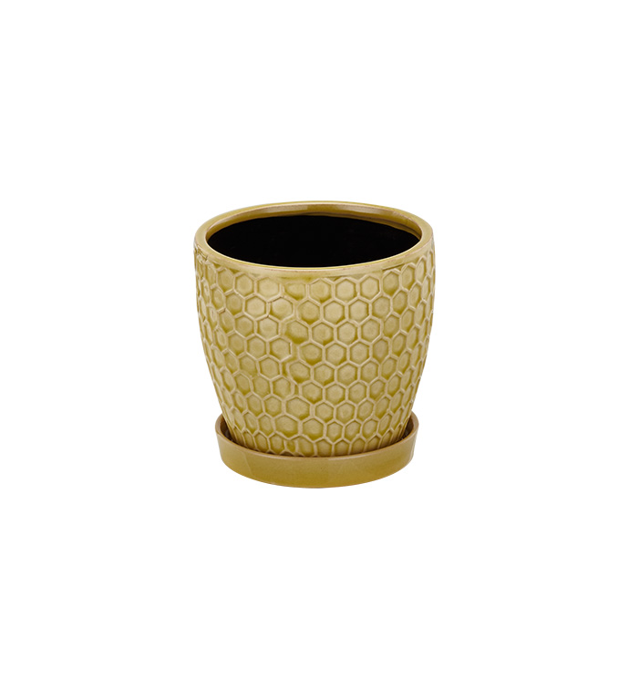 Small Yellow Honeycomb Planter with