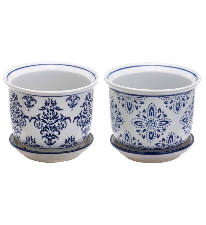 Small Blue/White Floral Planters W