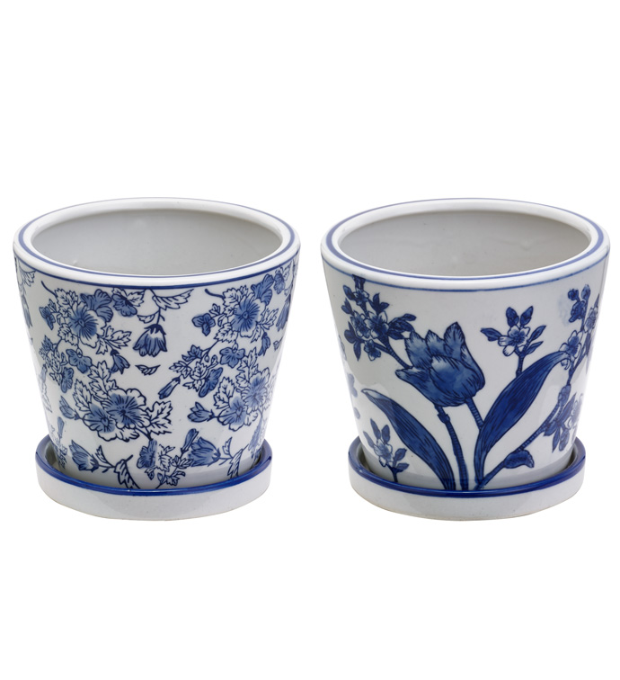 Small  Blue/White Floral Planters W