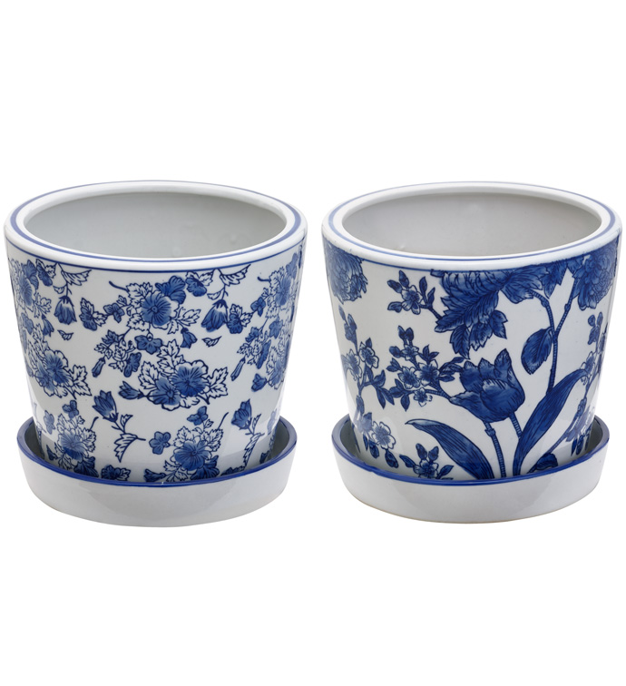 Large Blue/White Floral Planters Wi