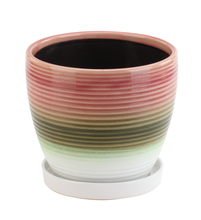 6" 3-Color Ribbed Pot with Saucer