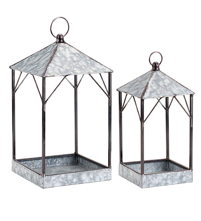 Galvanized House Lanterns, Set of 2