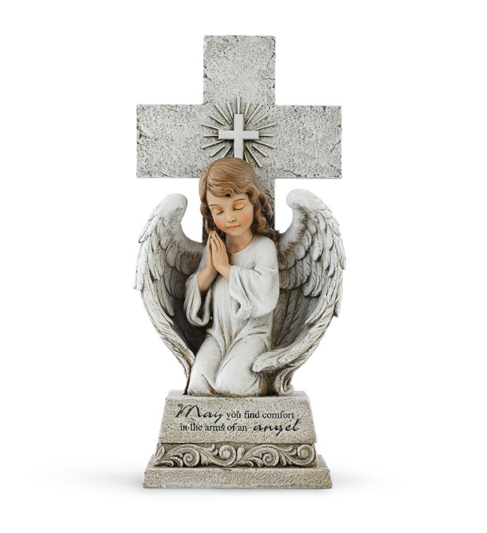 Praying Angel on Cross Statue