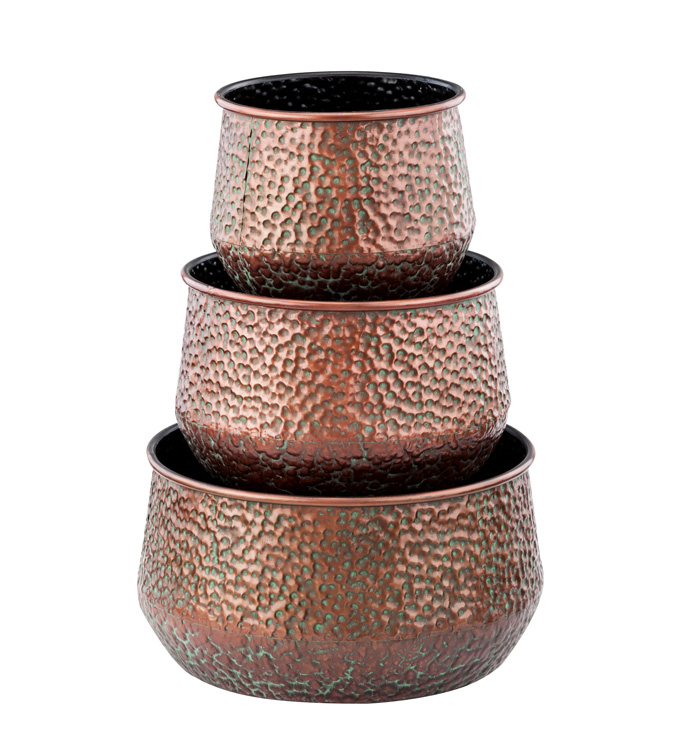 Round Weathered Copper Pot, Set of