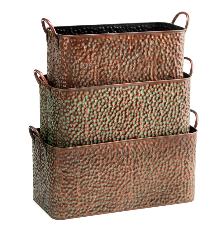 Rectangle Weathered Copper Pot, Set