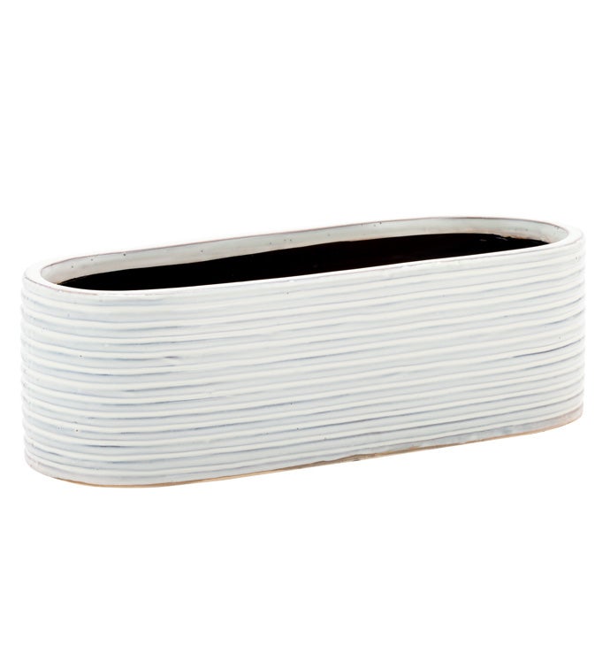 White Ribbed Oval Planter