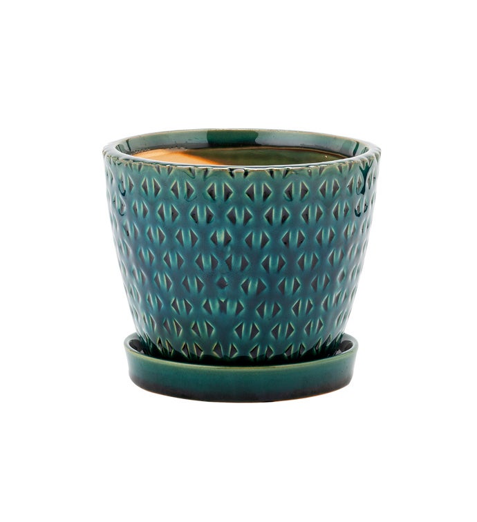 4.5" Teal Planter with Saucer