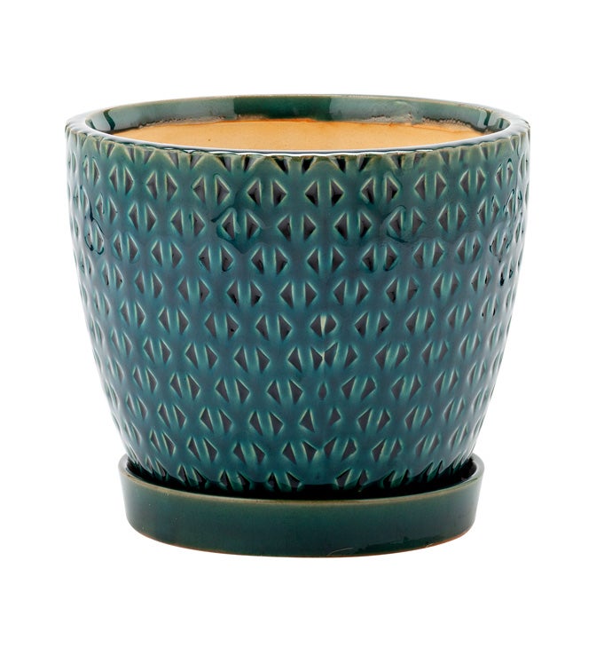 6" Teal Planter with Saucer