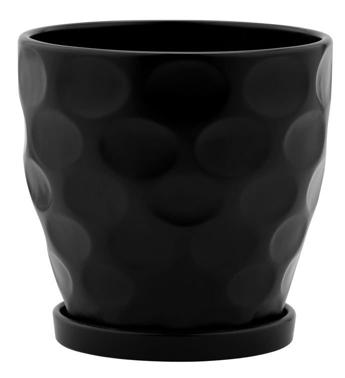 Large Black Dimpled Pot with Saucer