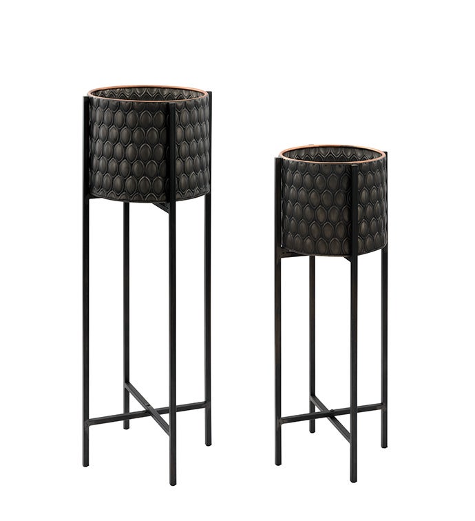 Embossed Tall Plant Stand, Set of 2