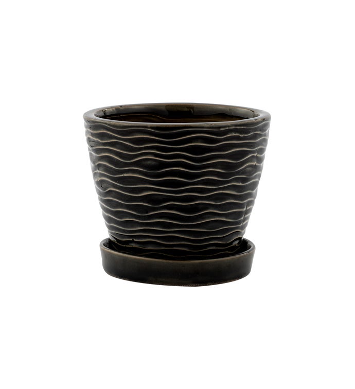 4.5" Black Wave Pot with Saucer