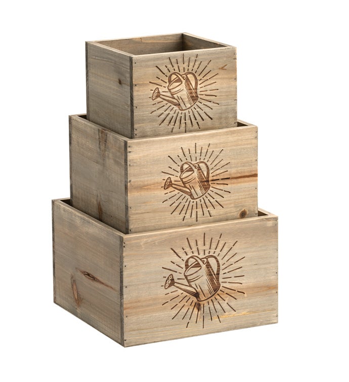 Square Wooden Planter, Set of 3