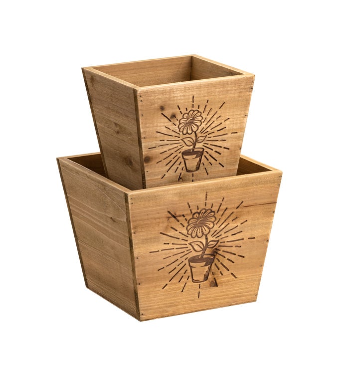 Square Wooden Planter, Set of 2