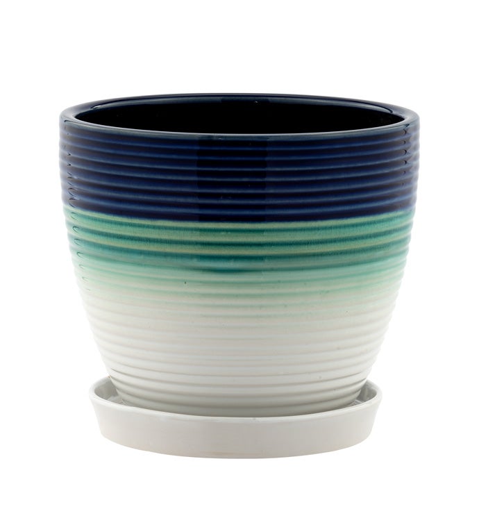 Lrg Tri Color Blue/Green Pot w/Scr