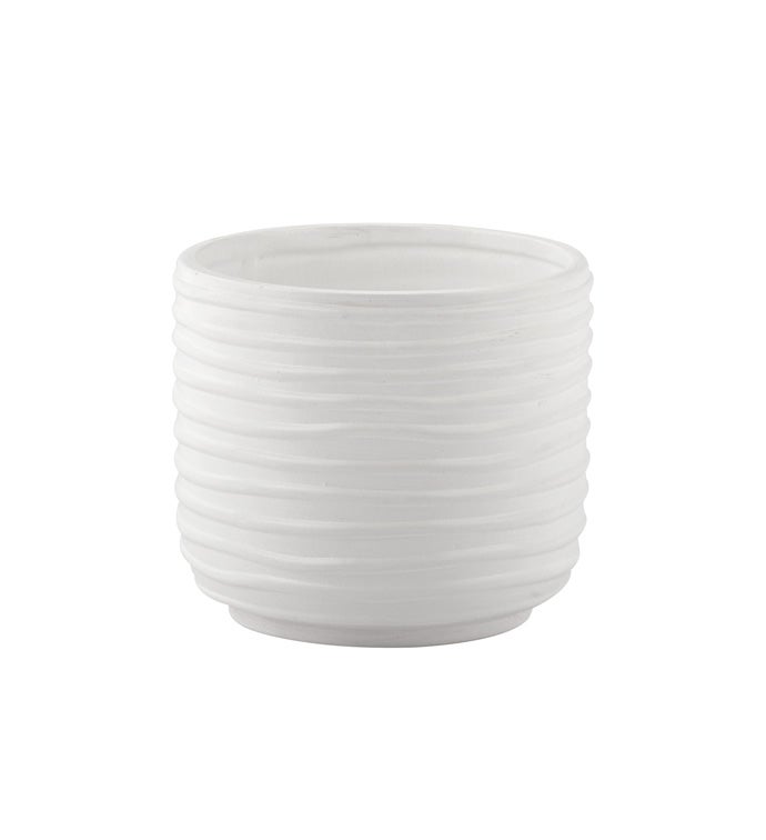 White Ribbed Cylinder Pot          