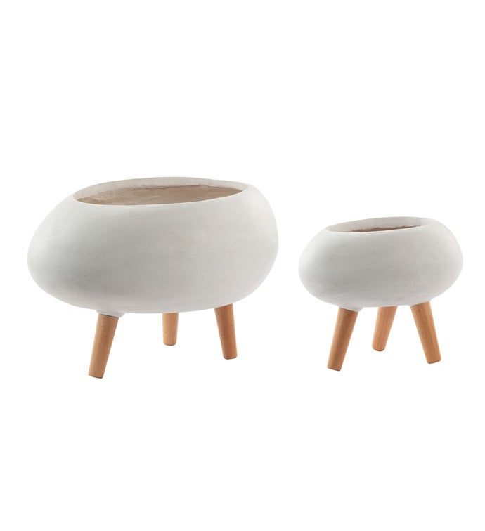 White Egg Tripod Planters, Set of 2