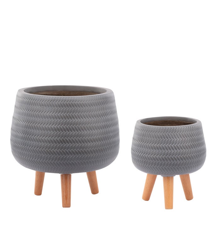 Taupe Woven Tripod Planters, Set of