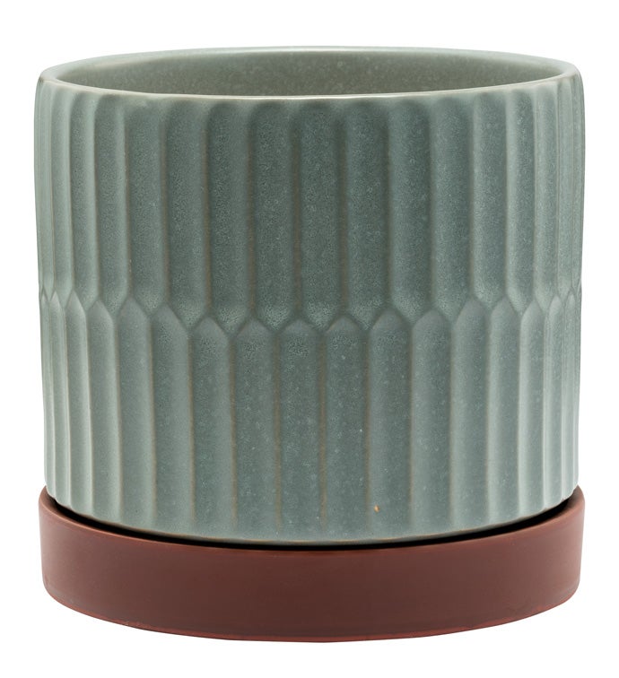 Large Gray Ribbed Pot with Bro