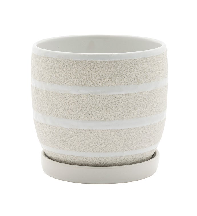 White Sandy Pot with Saucer