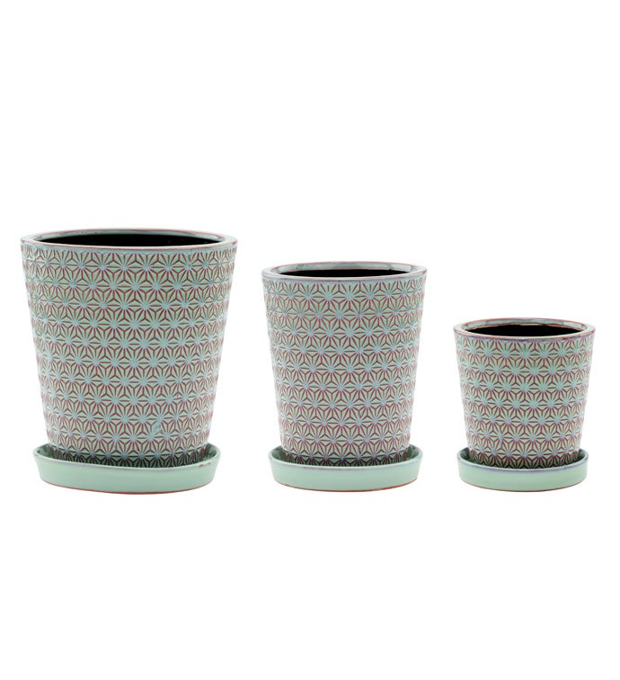 Blue Lattice Vases with Saucer, Set