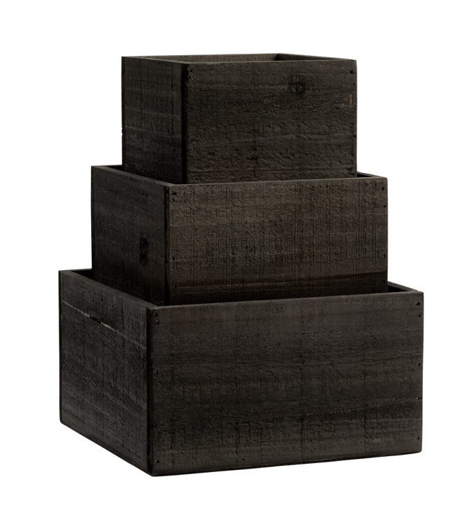 Black Stain Square Boxes, Set of 3