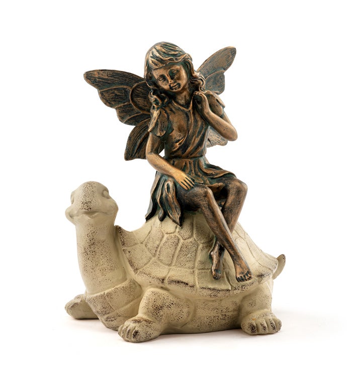 Bronze Fairy Sitting on Turtle