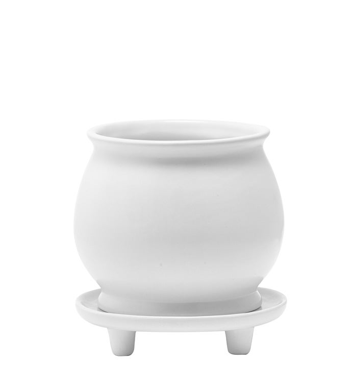 Small White Planter w/Footed Saucer