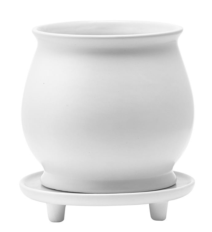 Large White Planter w/Footed Saucer