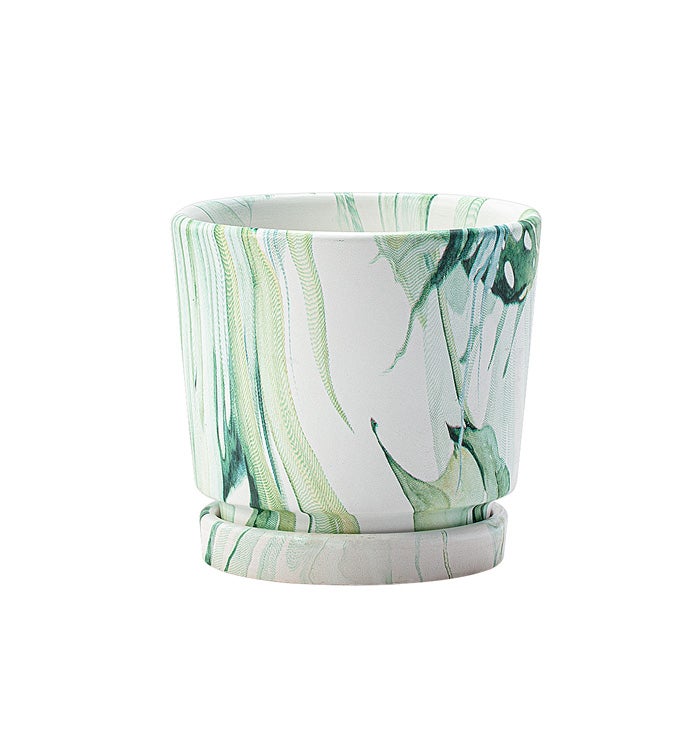 Small Green Marble Planter with Sau