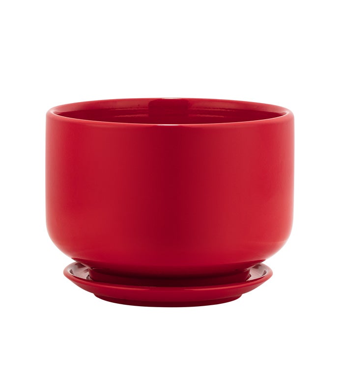 Large Red Planter with Saucer