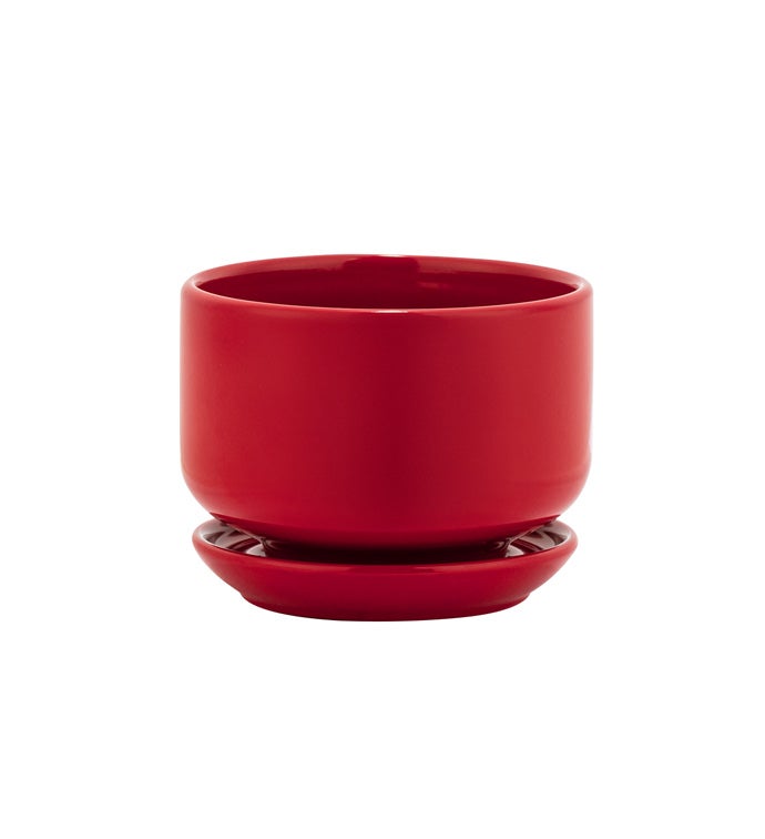 Small Red Planter with Saucer