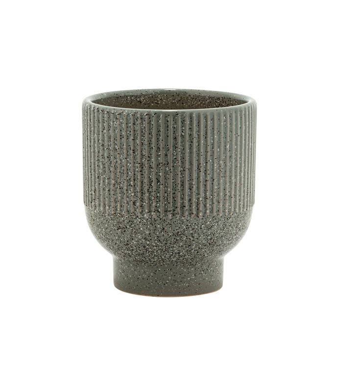 Small Gray Ribbed Speckled Planter