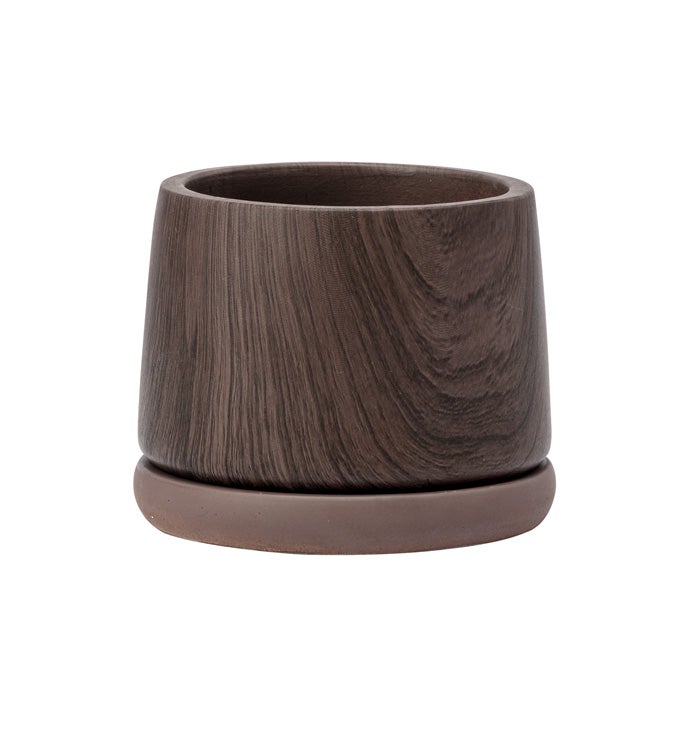 Small Brown Swirl Planter with Sauc