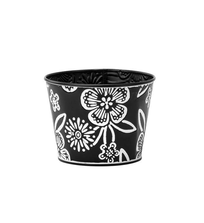 5" Black with White Floral Pot Cove