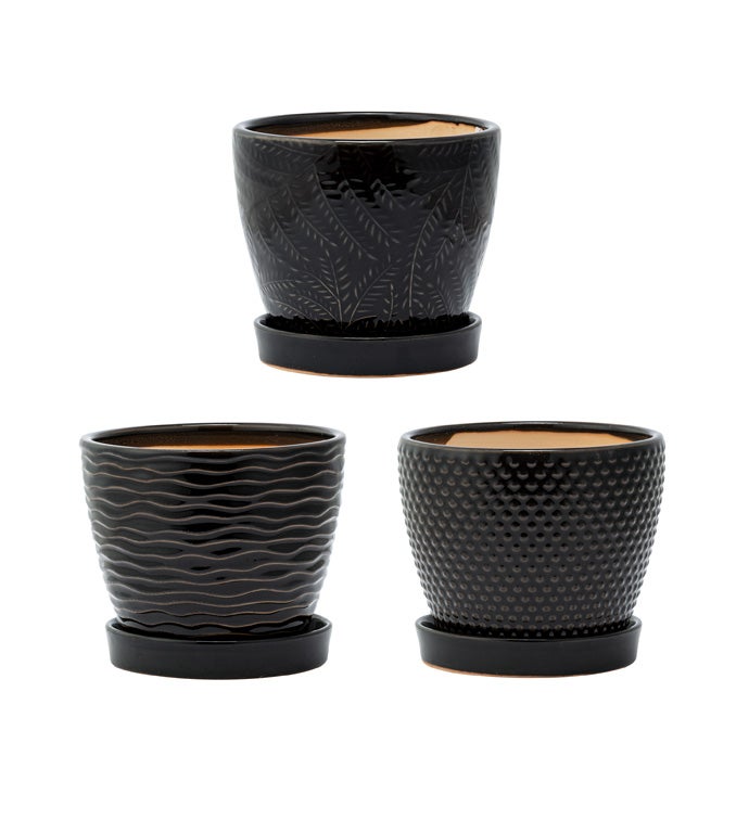Small Black Planter with Saucer,3As