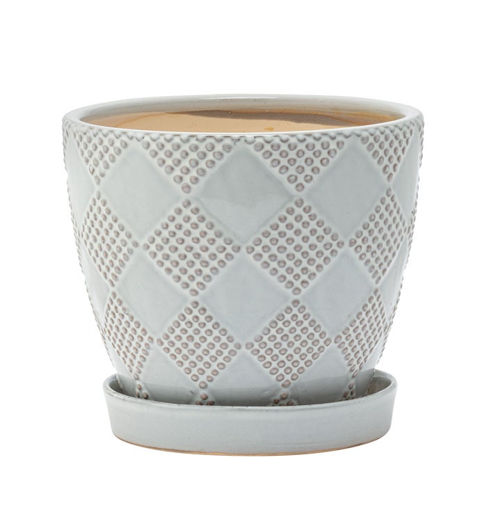 Large Beige Checkered Planter with