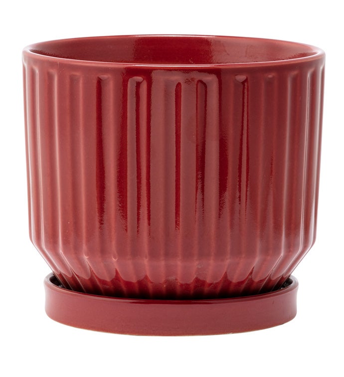 Large Burgundy Ribbed Planter with
