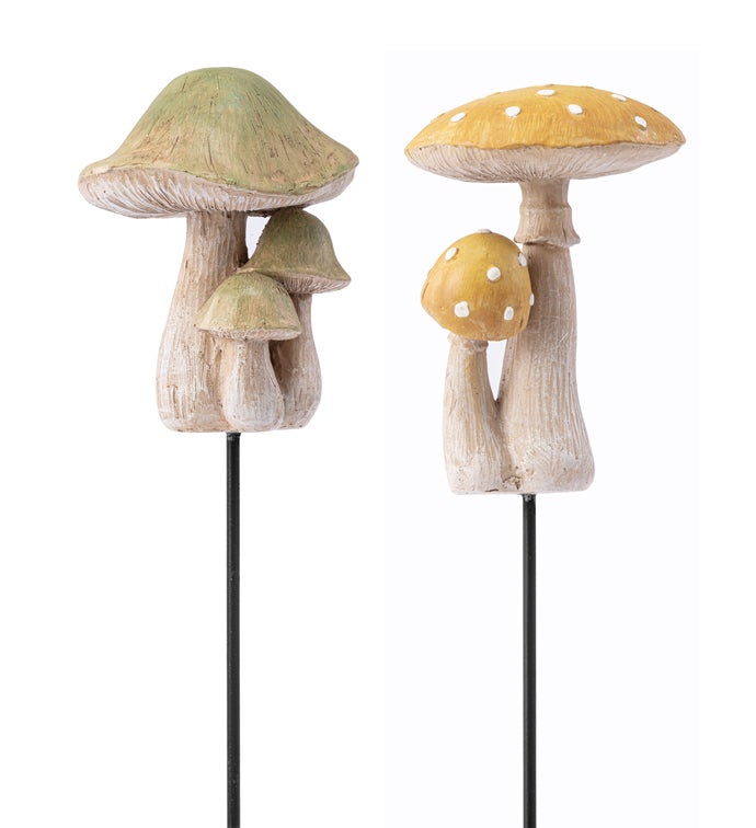 Green/Gold Mushroom Stake, 2 Assorted