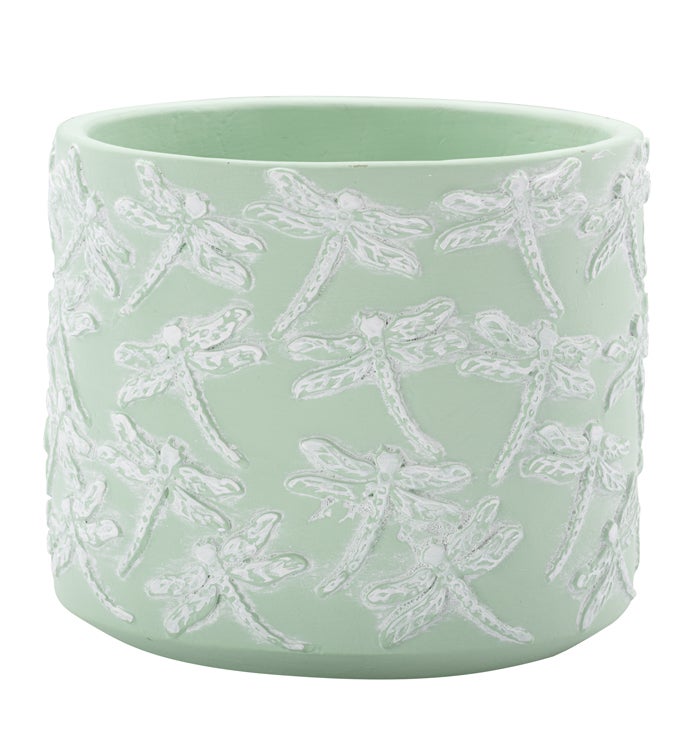 Green Embossed Dragonfly Planter