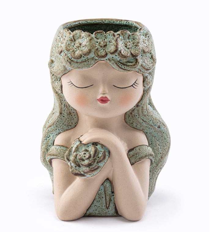 Crossed Arms Girl Head Planter