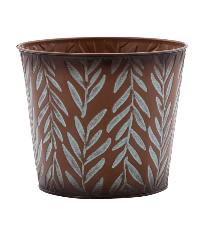 6.5" Brown/Green Fern Stripe Pot Cover