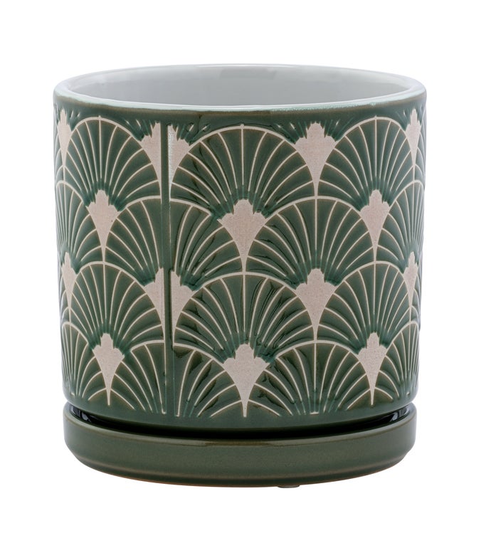 Green Scallop Planter with Saucer