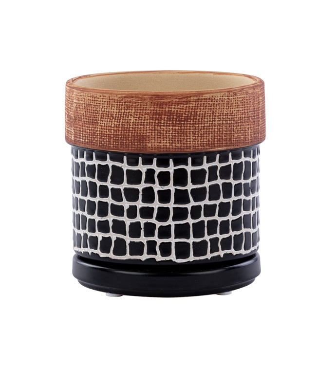Textured Rim Brown Pot with Saucer