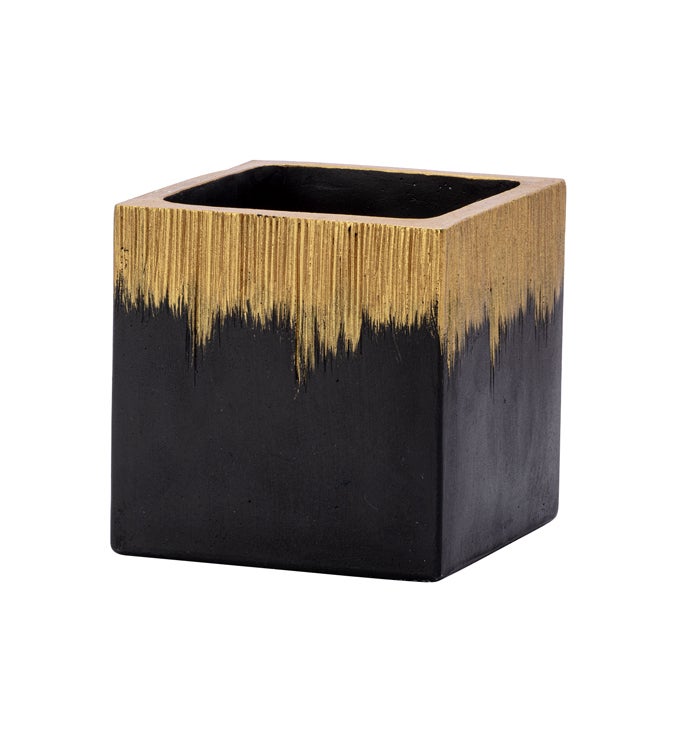 Square Blk Gold Drip Planter
