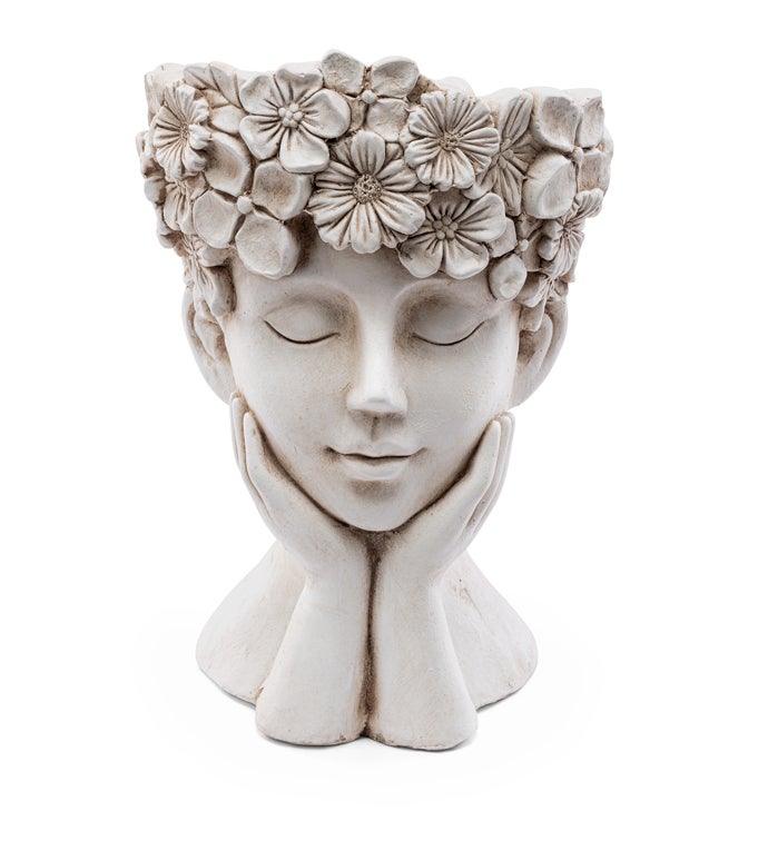 Flower Lady Hands on Chin Planter
