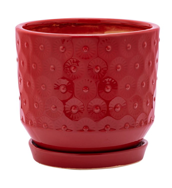 Red Prism Planter with Saucer
