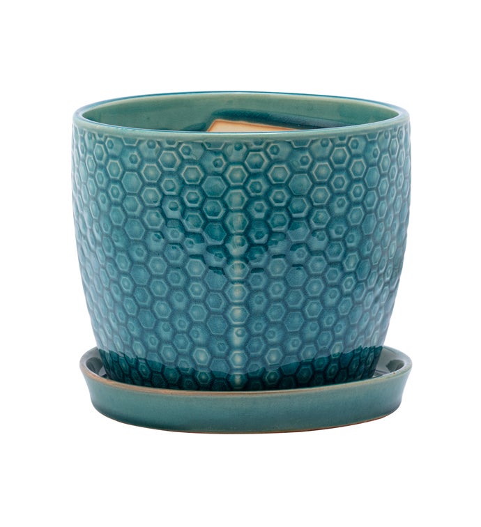 6" Sea Blue Prism Planter with Saucer