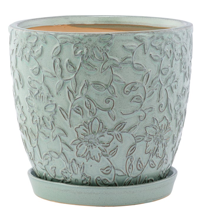 Blue Vine Pot with Saucer