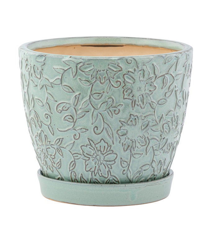 6" Blue Vine Pot with Saucer