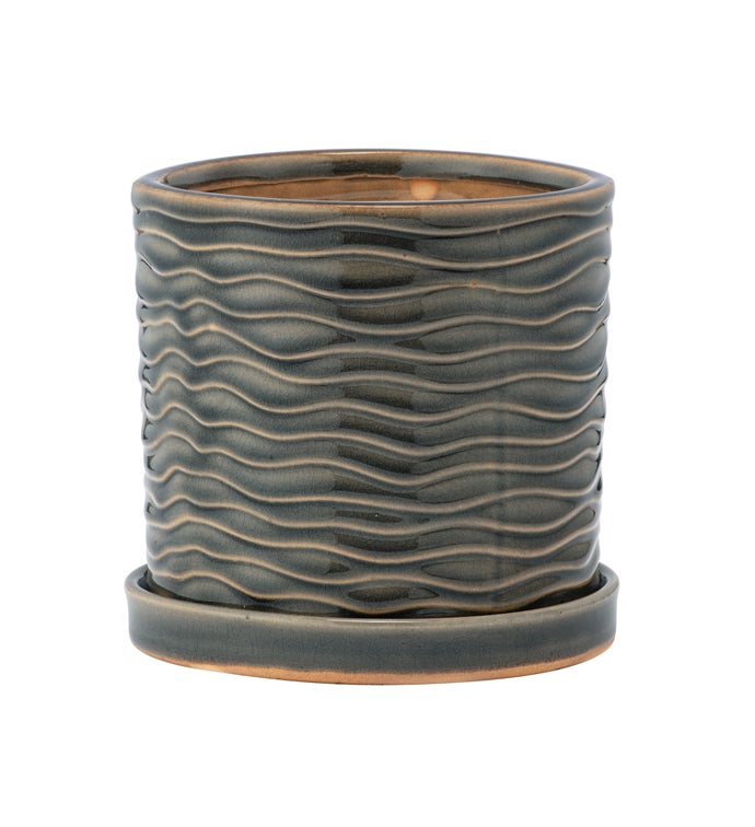 4.5" Sage Wave Pot with Saucer